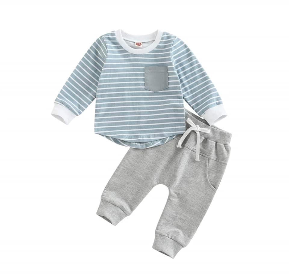 Blue Striped Long Sleeve Jogger Set