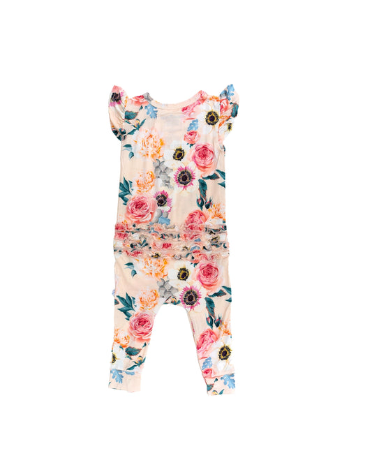 Peony Flutter Sleeve Ruffled Romper & Bow Set