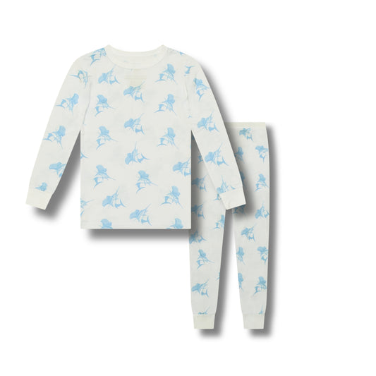 White/Blue Sailfish Two-Piece Pajama Set